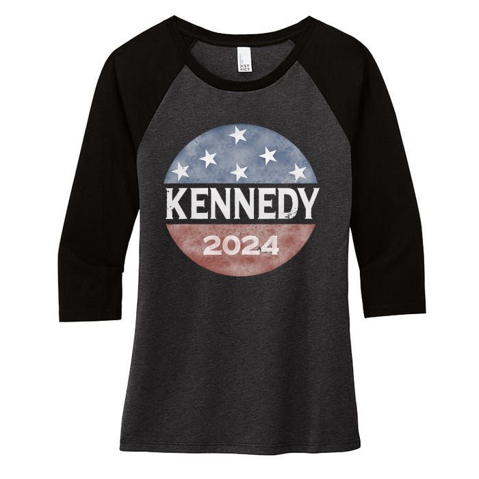 Robert Kennedy Jr 2024 President Vintage Button USA Flag Women's Tri-Blend 3/4-Sleeve Raglan Shirt