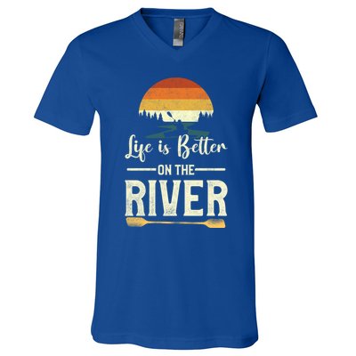 Retro Kayaking Life Is Better On The River Gift V-Neck T-Shirt