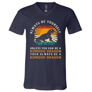 Retro Komodo Monitor Always Be Yourself Komodo Dragon V-Neck T-Shirt