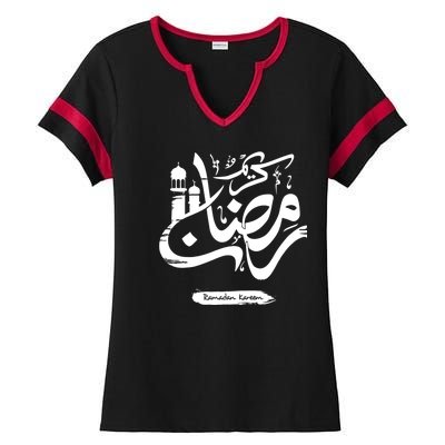 Ramadan Kareem Muslim Fasting Arabic Wording Ladies Halftime Notch Neck Tee