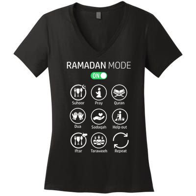 Ramadan Kareem Mubarak Islamic Ramadan Fasting Mode On Women's V-Neck T-Shirt