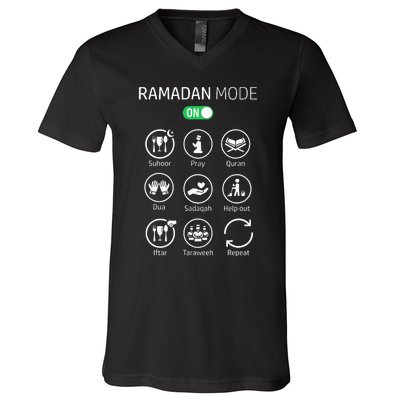 Ramadan Kareem Mubarak Islamic Ramadan Fasting Mode On V-Neck T-Shirt