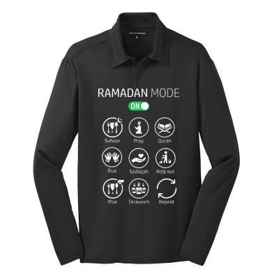 Ramadan Kareem Mubarak Islamic Ramadan Fasting Mode On Silk Touch Performance Long Sleeve Polo