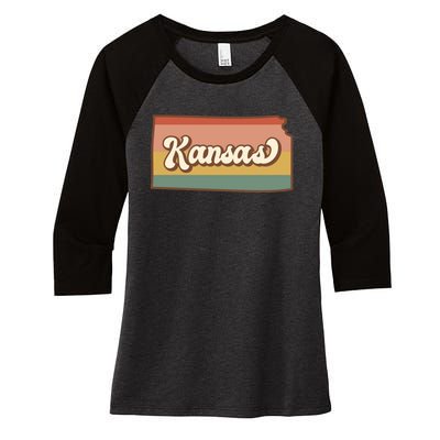 Retro Kansas Women's Tri-Blend 3/4-Sleeve Raglan Shirt