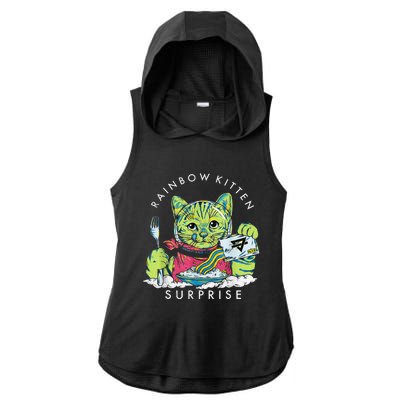 Rainbow Kitten Surprise Cute Eat Retro Animals Ladies PosiCharge Tri-Blend Wicking Draft Hoodie Tank