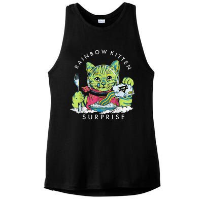 Rainbow Kitten Surprise Cute Eat Retro Animals Ladies PosiCharge Tri-Blend Wicking Tank