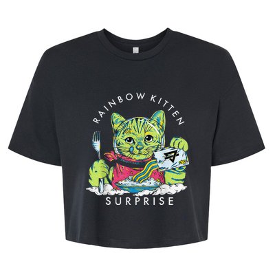 Rainbow Kitten Surprise Cute Eat Retro Animals Bella+Canvas Jersey Crop Tee