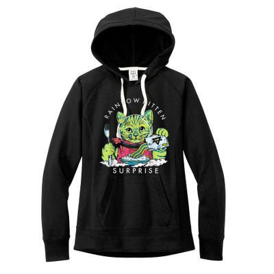 Rainbow Kitten Surprise Cute Eat Retro Animals Women's Fleece Hoodie