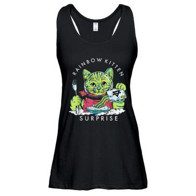 Rainbow Kitten Surprise Cute Eat Retro Animals Ladies Essential Flowy Tank