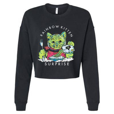 Rainbow Kitten Surprise Cute Eat Retro Animals Cropped Pullover Crew