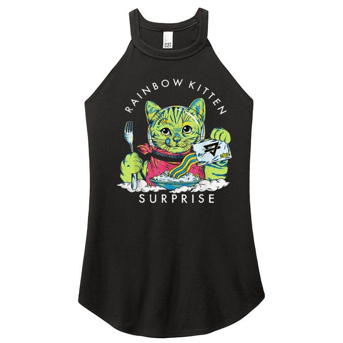 Rainbow Kitten Surprise Cute Eat Retro Animals Women’s Perfect Tri Rocker Tank