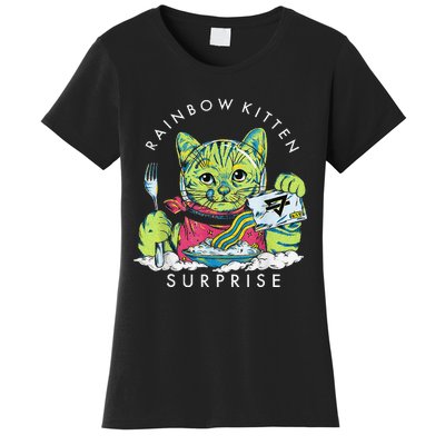 Rainbow Kitten Surprise Cute Eat Retro Animals Women's T-Shirt