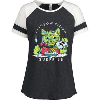 Rainbow Kitten Surprise Cute Eat Retro Animals Enza Ladies Jersey Colorblock Tee