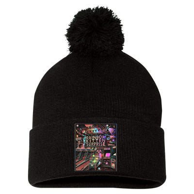 Rainbow Kitten Surprise Band Pom Pom 12in Knit Beanie