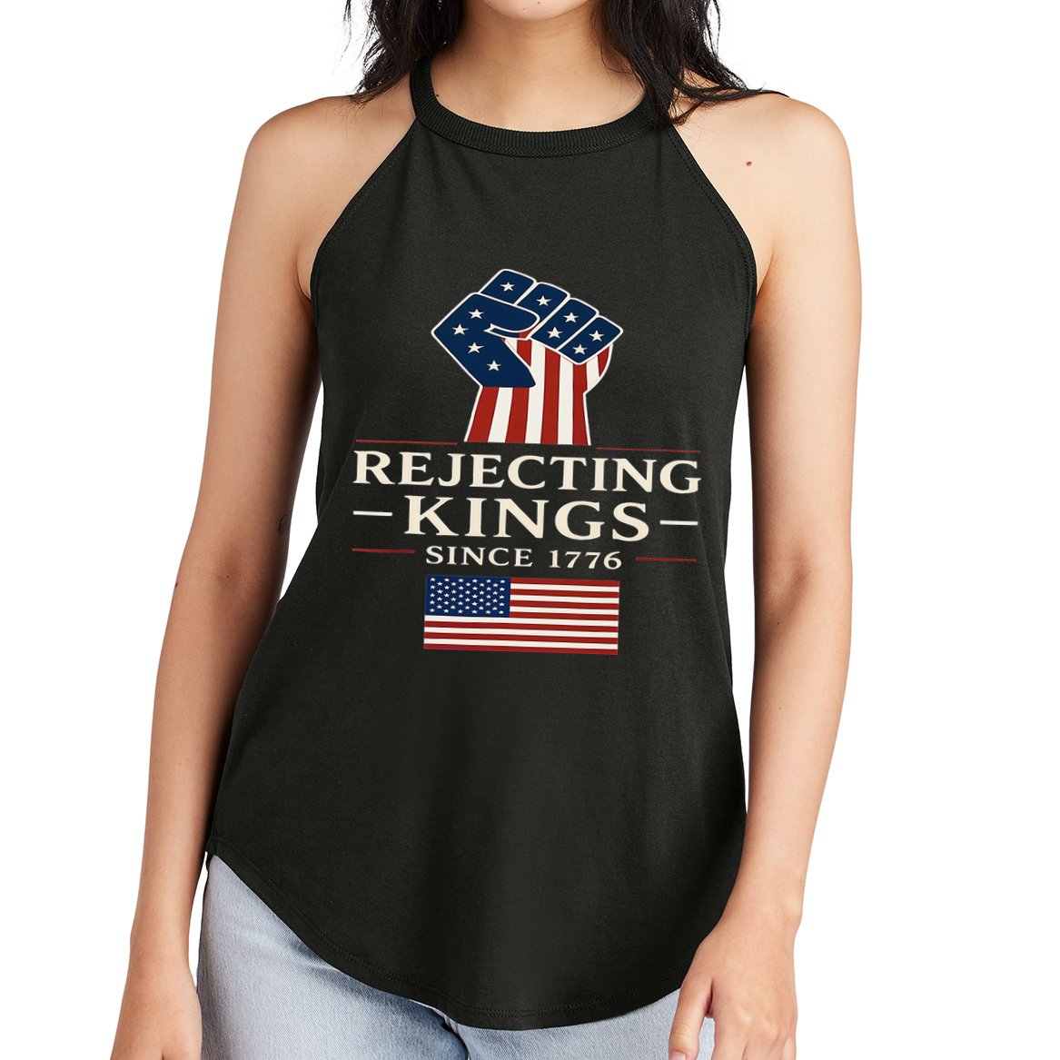 Rejecting Kings Since 1776 Hand Grip Design Women's Perfect Tri Rocker Tank