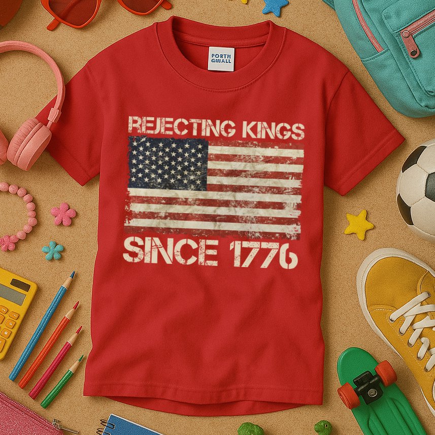 Rejecting Kings Since 1776 American Vintage Flag Kids T-Shirt