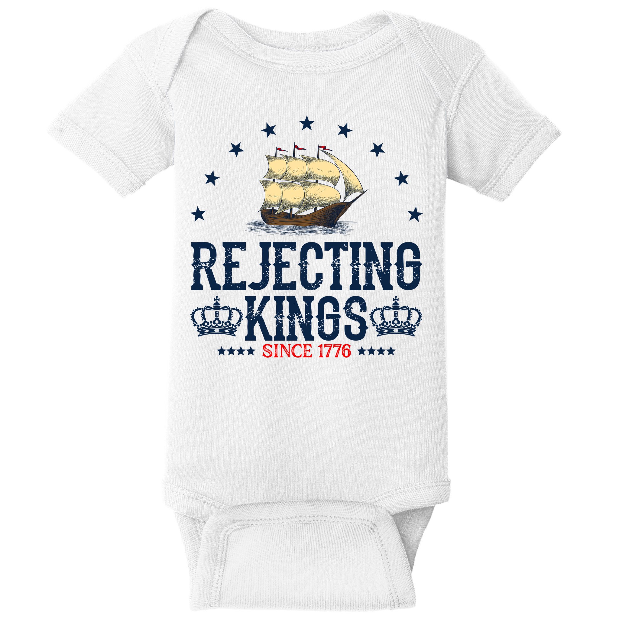 Rejecting Kings Since 1776 Vintage Patriotic No Kings Baby Bodysuit