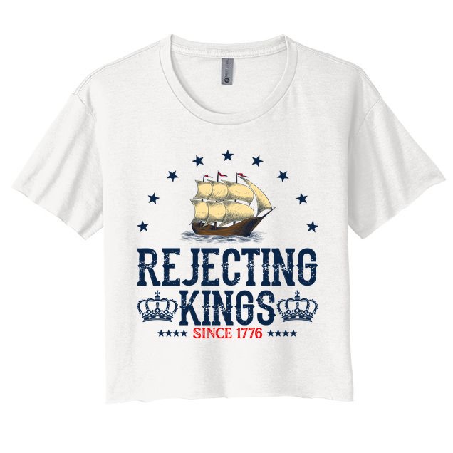 Rejecting Kings Since 1776 Vintage Patriotic No Kings Crop Top