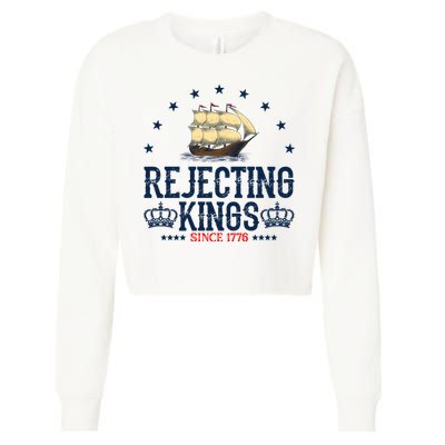 Rejecting Kings Since 1776 Vintage Patriotic No Kings Cropped Pullover Crew