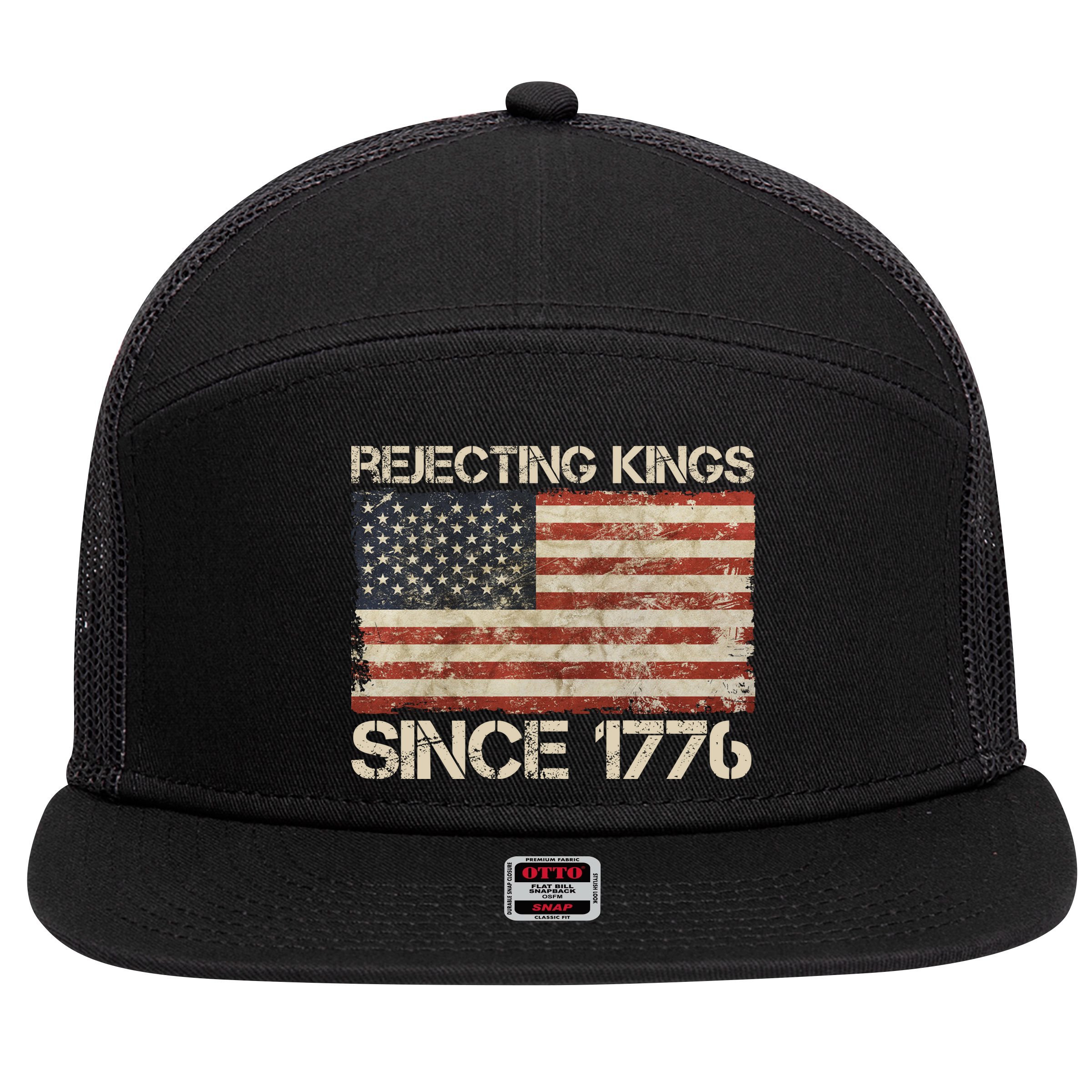 Rejecting Kings Since 1776 American Vintage Flag 7 Panel Mesh Trucker Snapback Hat