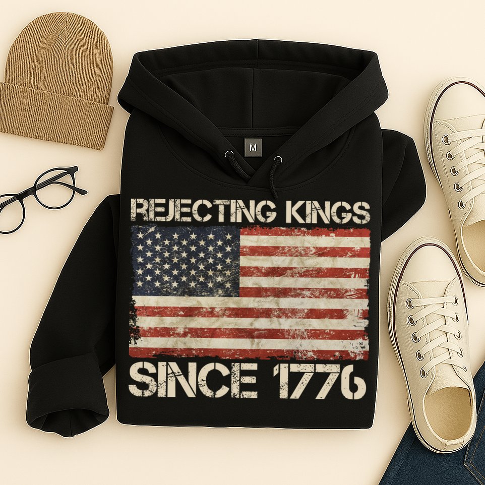 Rejecting Kings Since 1776 American Vintage Flag Hoodie