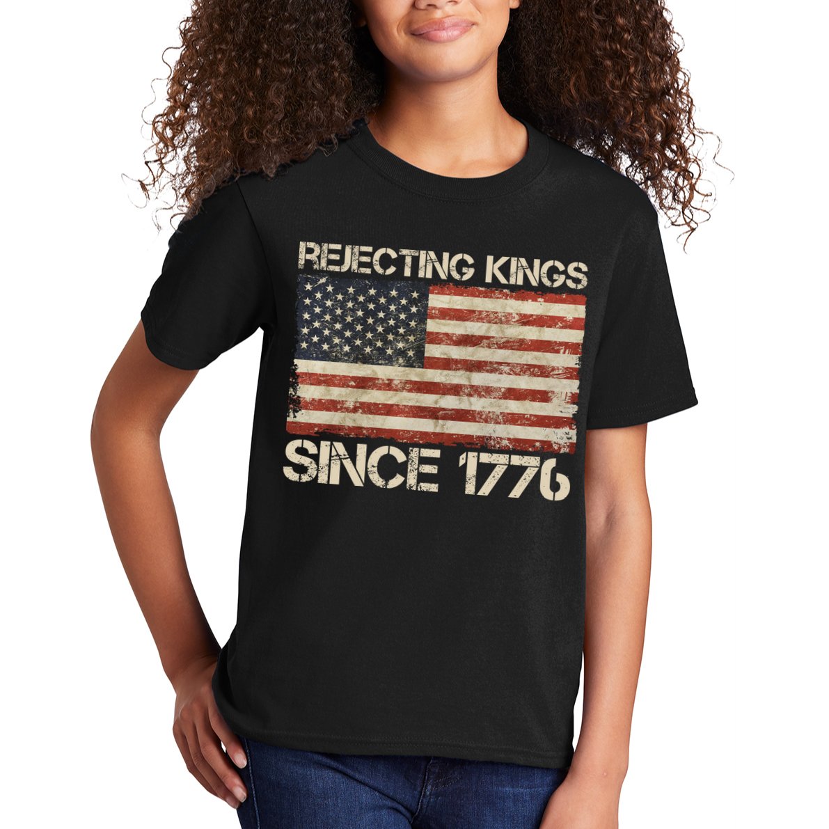 Rejecting Kings Since 1776 American Vintage Flag Kids T-Shirt