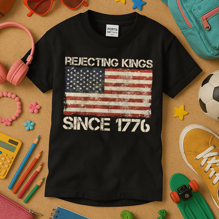 Rejecting Kings Since 1776 American Vintage Flag Kids T-Shirt
