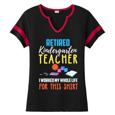 Retired Kindergarten Teacher Funny Retirement Gift Ladies Halftime Notch Neck Tee