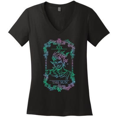 Retro Karlach The Sun Funny Karlach Tarot Card BaldurS Gate 3 Women's V-Neck T-Shirt