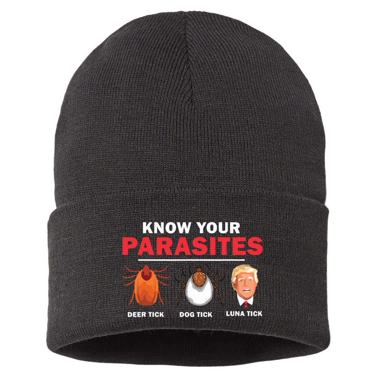 Retro Know Your Parasites Luna Tick Anti Trump 45 Gift Sustainable Knit Beanie