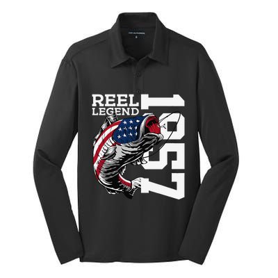 Reel Legend 1957 Fishing 66 Years Angler 66th Birthday Silk Touch Performance Long Sleeve Polo