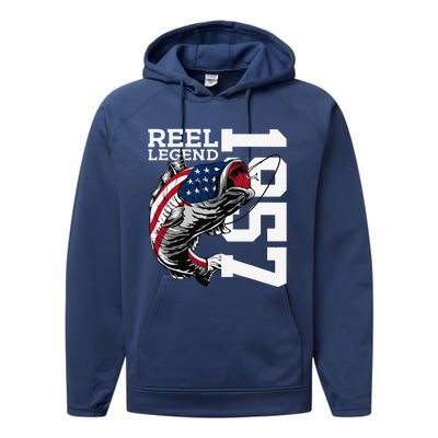 Reel Legend 1957 Fishing 66 Years Angler 66th Birthday Performance Fleece Hoodie