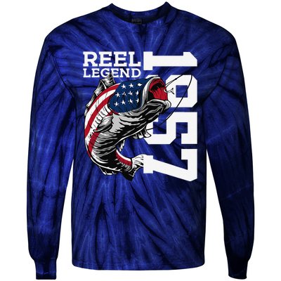 Reel Legend 1957 Fishing 66 Years Angler 66th Birthday Tie-Dye Long Sleeve Shirt