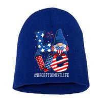 Receptionist Love 4th Of July Gnome Usa Patriotic Gift Short Acrylic Beanie