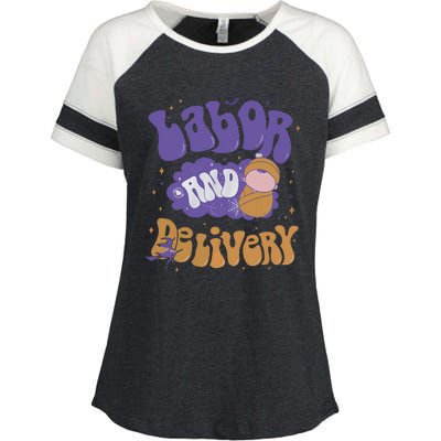 Retro Labor And Delivery Halloween Nursing Student Grad Enza Ladies Jersey Colorblock Tee