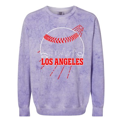 Retro Los Angeles Skyline Baseball Colorblast Crewneck Sweatshirt