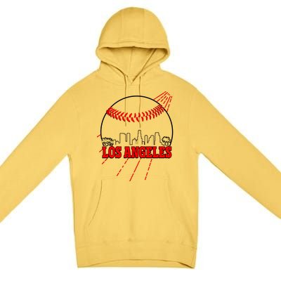 Retro Los Angeles Skyline Baseball Premium Pullover Hoodie