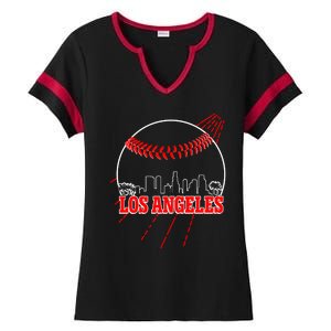 Retro Los Angeles Skyline Baseball Ladies Halftime Notch Neck Tee