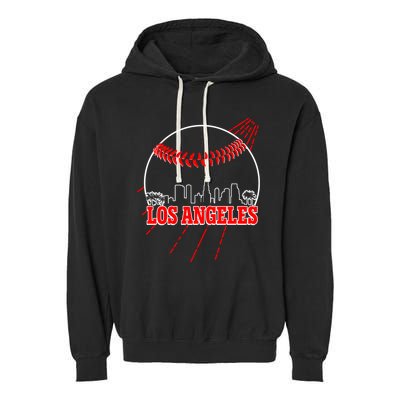 Retro Los Angeles Skyline Baseball Garment-Dyed Fleece Hoodie