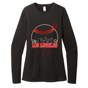 Retro Los Angeles Skyline Baseball Womens CVC Long Sleeve Shirt