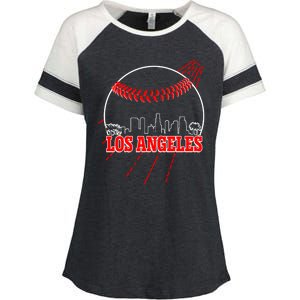 Retro Los Angeles Skyline Baseball Enza Ladies Jersey Colorblock Tee