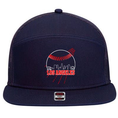 Retro Los Angeles Skyline Baseball 7 Panel Mesh Trucker Snapback Hat