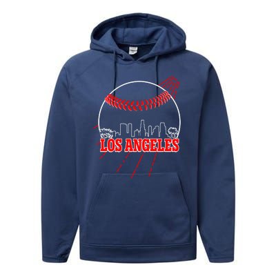 Retro Los Angeles Skyline Baseball Performance Fleece Hoodie