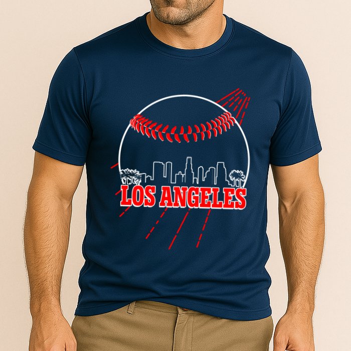 Retro Los Angeles Skyline Baseball Cooling Performance Crew T-Shirt