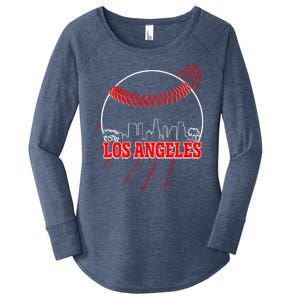 Retro Los Angeles Skyline Baseball Women's Perfect Tri Tunic Long Sleeve Shirt