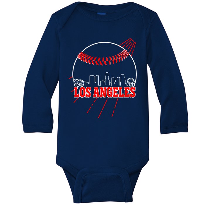 Retro Los Angeles Skyline Baseball Baby Long Sleeve Bodysuit