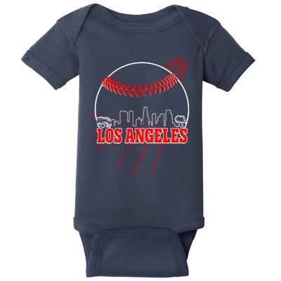 Retro Los Angeles Skyline Baseball Baby Bodysuit