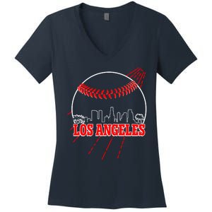 Retro Los Angeles Skyline Baseball Women's V-Neck T-Shirt