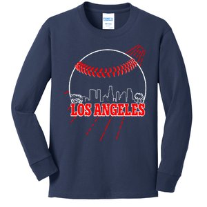 Retro Los Angeles Skyline Baseball Kids Long Sleeve Shirt