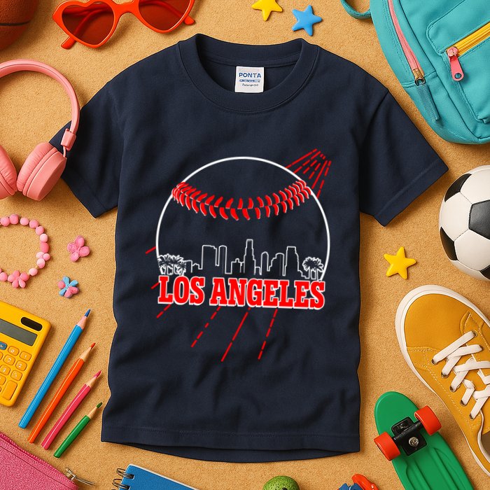 Retro Los Angeles Skyline Baseball Kids T-Shirt